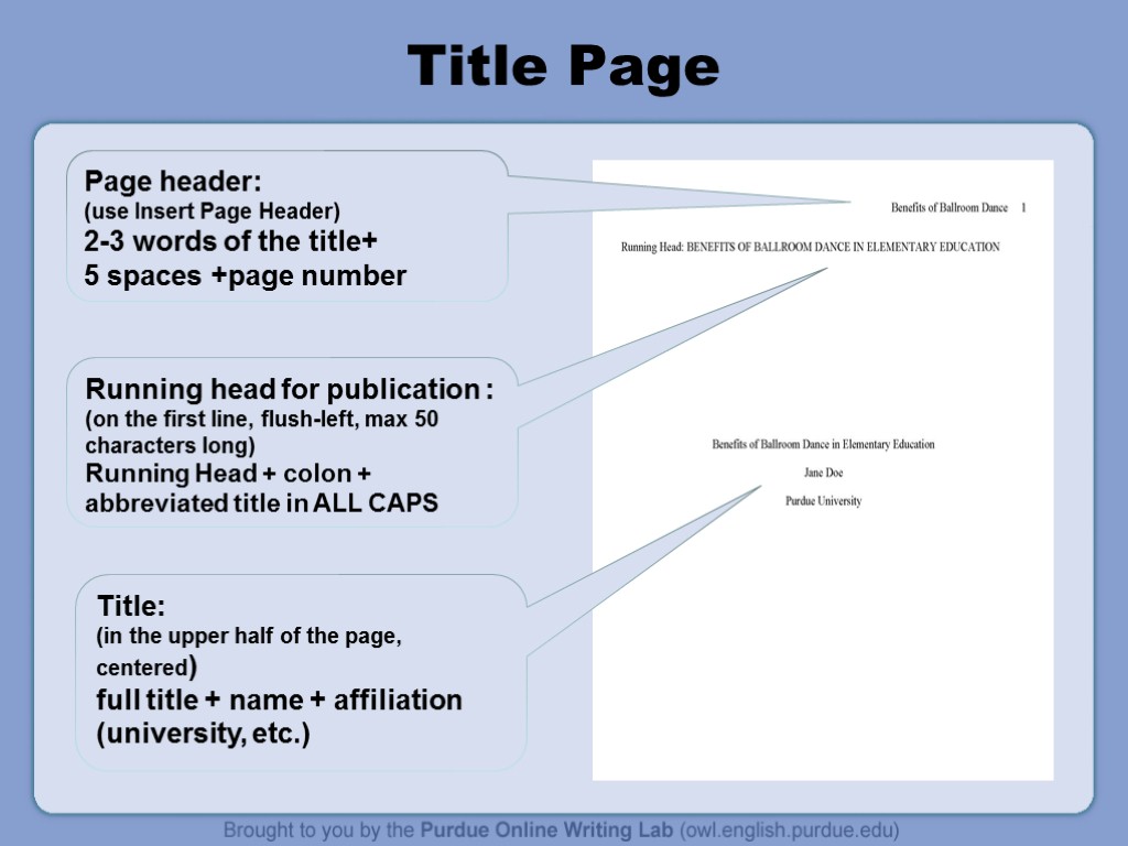 Title Page Page header: (use Insert Page Header) 2-3 words of the title+ 5